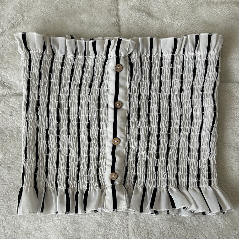 Black & White Striped Tube Top w buttons size small